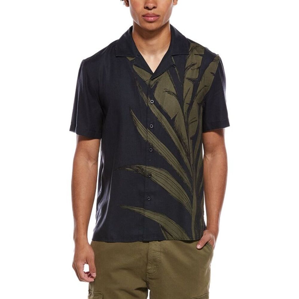 Onia Mens Tencel Vacation Linen-Blend Shirt, Navy